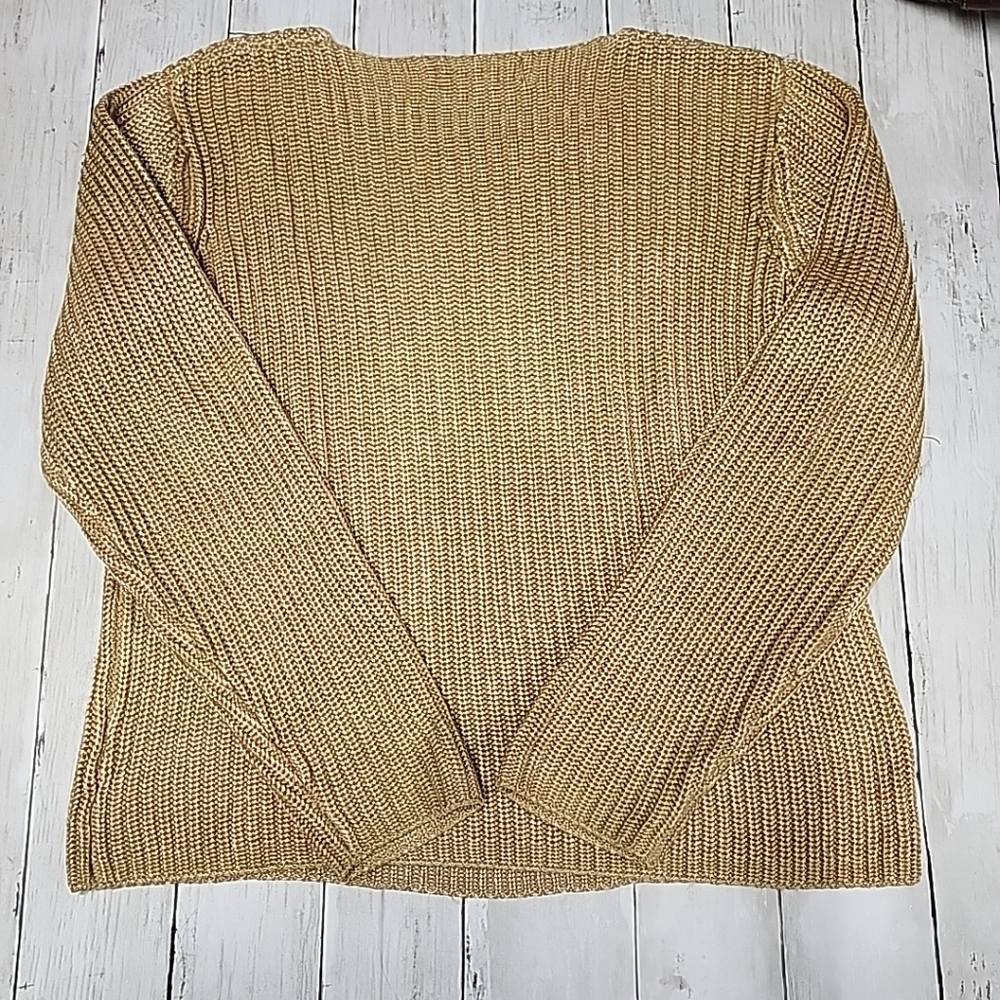 SALVATORE FERRAGAMO Gold Silk Crochet Knit Sweater Long/S Made in Italy Size XL - Picture 2 of 9